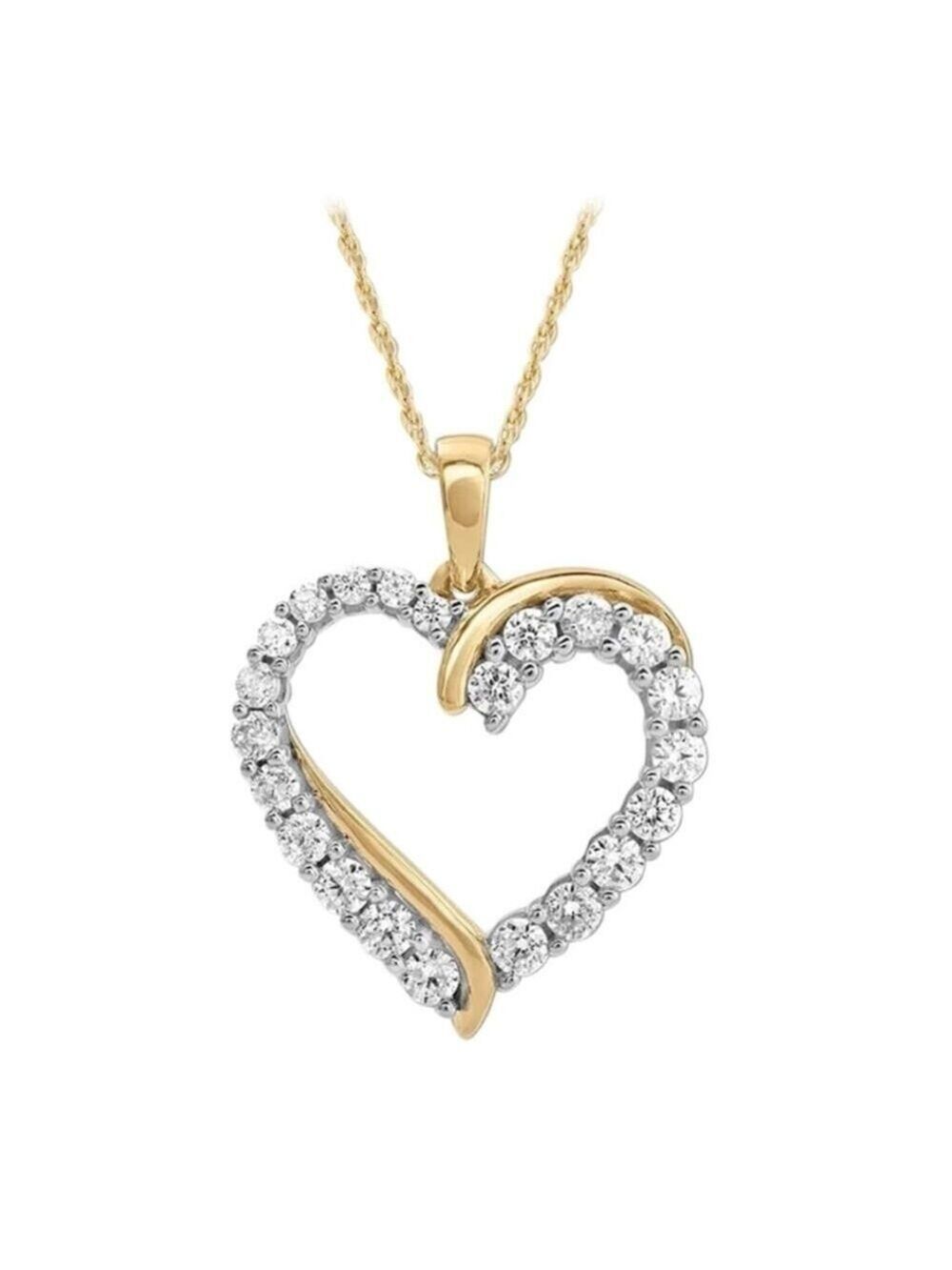 HEART NECKLACE 18K YELLOW GOLD PLATED WITH 21 SIMULATED DIAMONDS PAVÉ SETTING